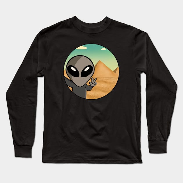 Gray Space Alien Pyramid Selfie - Version 2 Long Sleeve T-Shirt by SpaceAlienTees